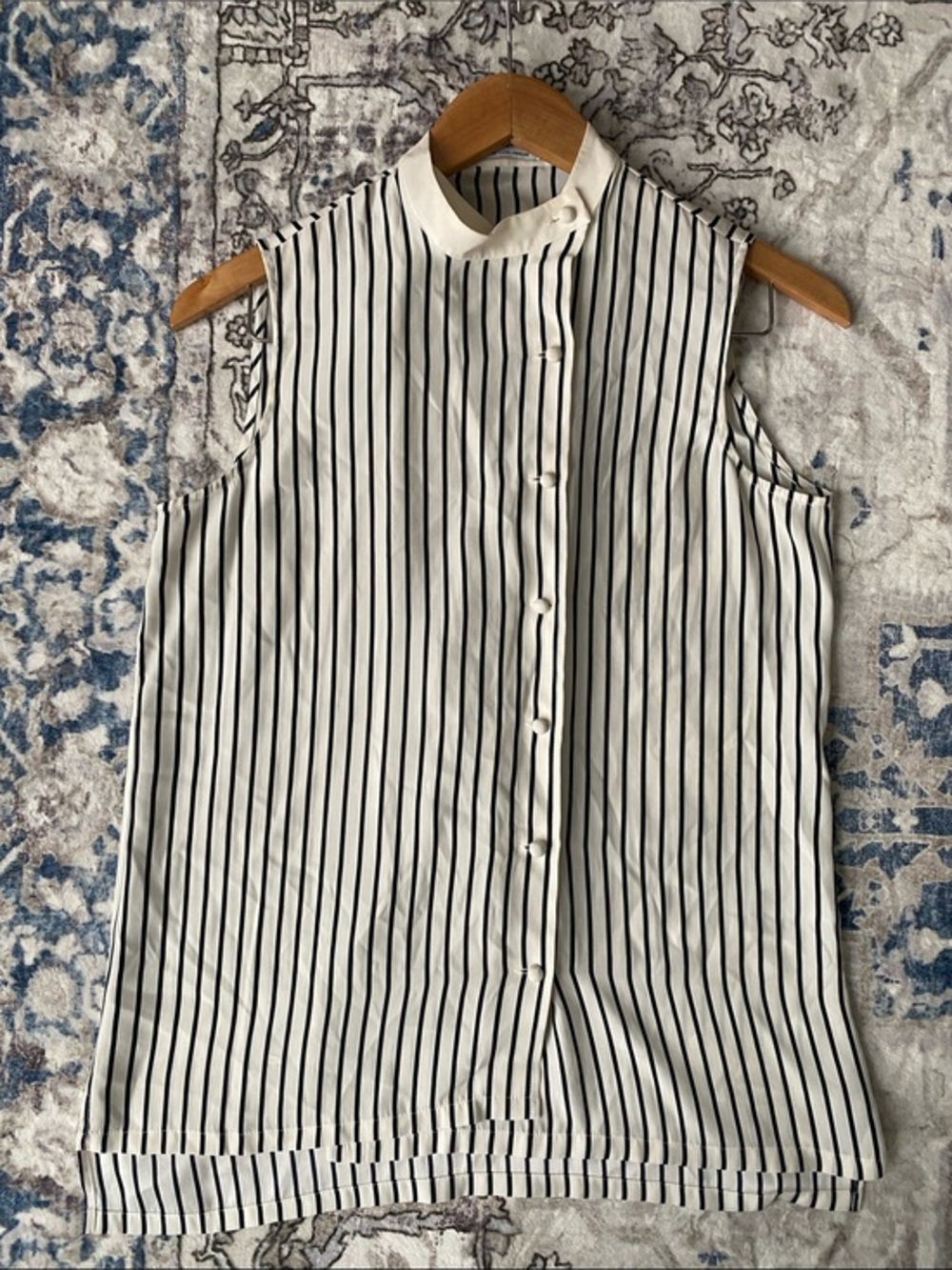 Frame Denim Sleeveless Silk Striped Button Up Blouse White & Black